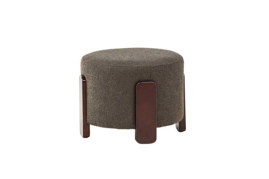 VENTURE DESIGN Coffey puf, rund - mrkegr bouclé polyester og mrkebrun gummitr (52,5)