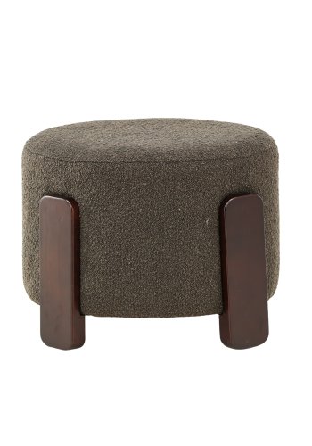 VENTURE DESIGN Coffey puf, rund - mrkegr bouclé polyester og mrkebrun gummitr (52,5)
