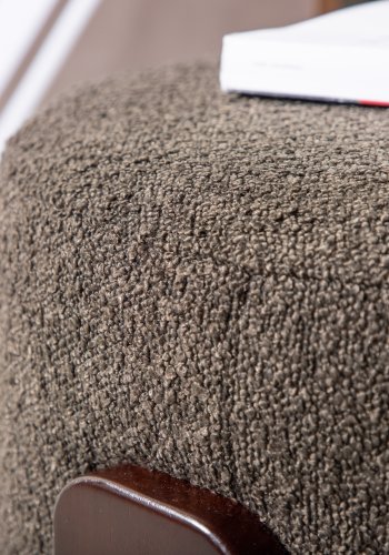 VENTURE DESIGN Coffey puf, rund - mrkegr bouclé polyester og mrkebrun gummitr (52,5)