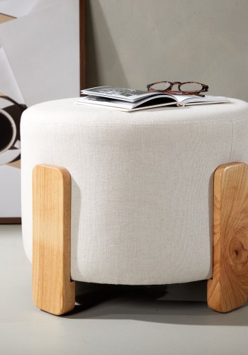 VENTURE DESIGN Coffey puf, rund - hvid hr/polyester og natur gummitr (52,5)