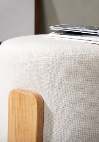 VENTURE DESIGN Coffey puf, rund - hvid hr/polyester og natur gummitr (52,5)