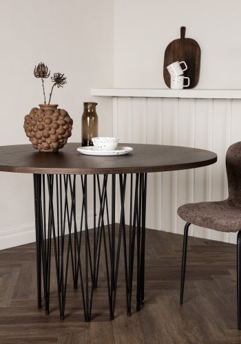 VENTURE DESIGN Stone spisebord, rund - mokka finér og sort stl (120)