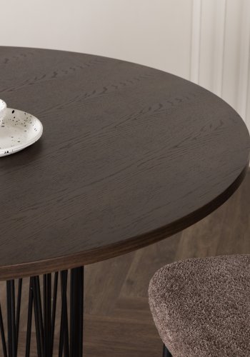 VENTURE DESIGN Stone spisebord, rund - mokka finér og sort stl (120)