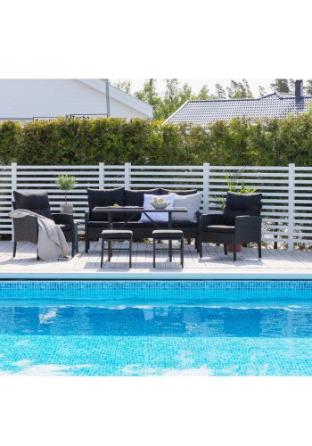 VENTURE DESIGN Knock sofast - sorte hynder og sort glas, polyrattan og stl