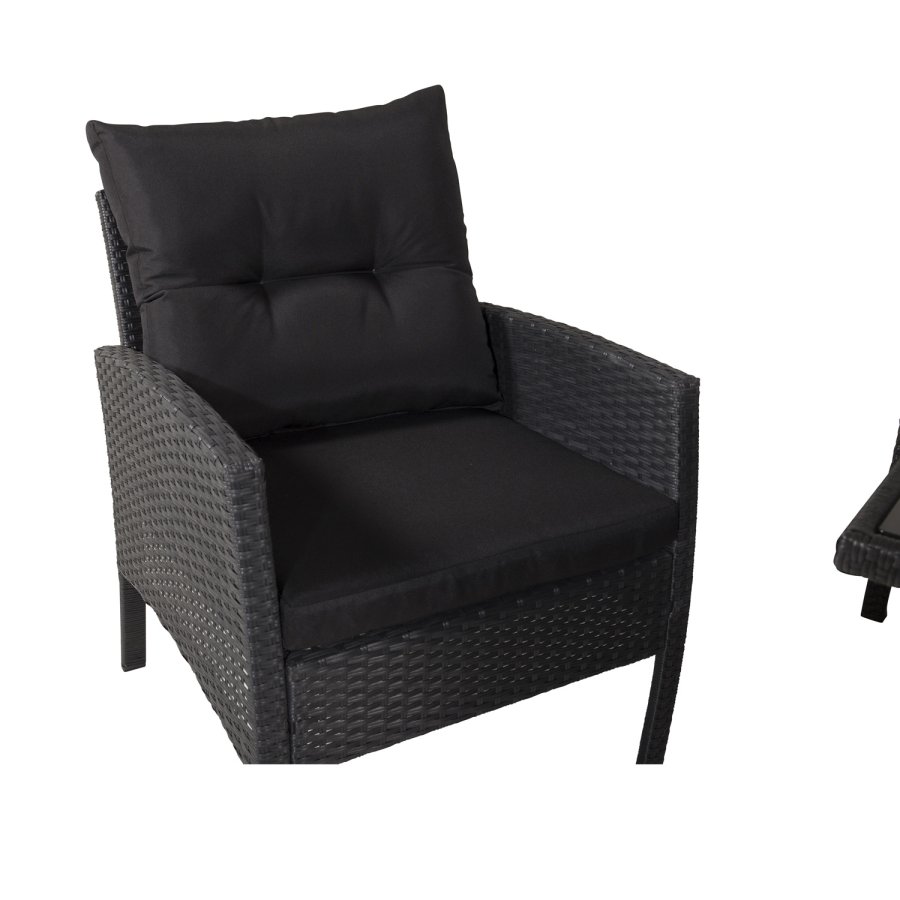 VENTURE DESIGN Knock sofast - sorte hynder og sort glas, polyrattan og stl