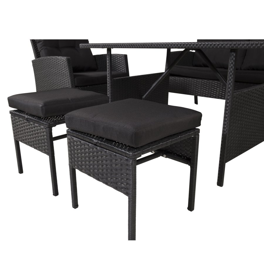 VENTURE DESIGN Knock sofast - sorte hynder og sort glas, polyrattan og stl