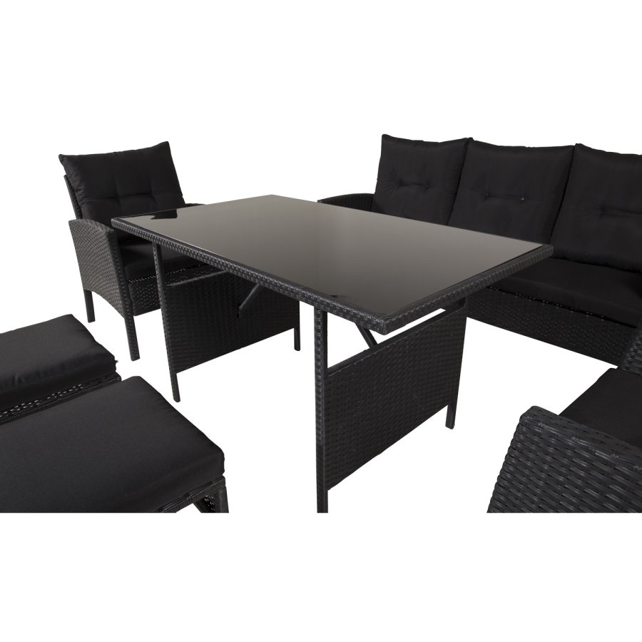 VENTURE DESIGN Knock sofast - sorte hynder og sort glas, polyrattan og stl