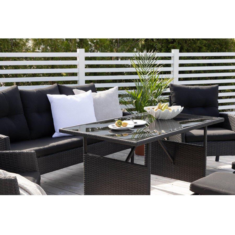 VENTURE DESIGN Knock sofast - sorte hynder og sort glas, polyrattan og stl