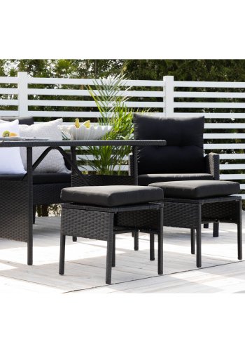 VENTURE DESIGN Knock sofast - sorte hynder og sort glas, polyrattan og stl