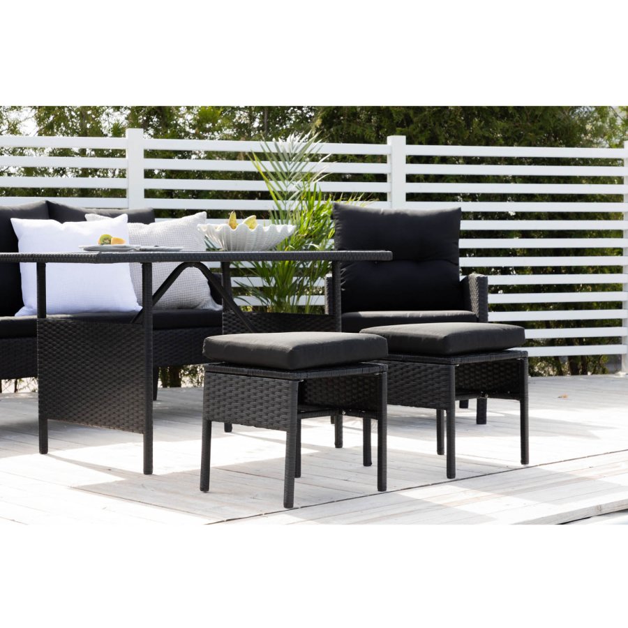 VENTURE DESIGN Knock sofast - sorte hynder og sort glas, polyrattan og stl