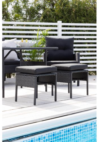 VENTURE DESIGN Knock sofast - sorte hynder og sort glas, polyrattan og stl