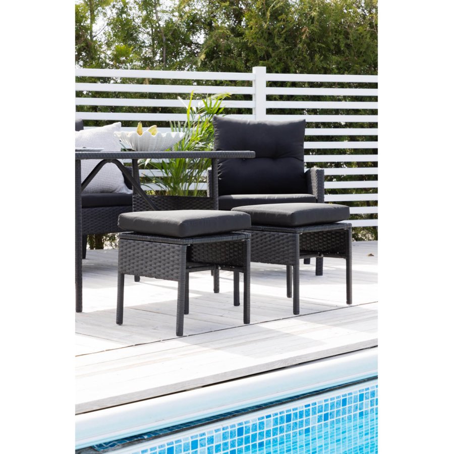 VENTURE DESIGN Knock sofast - sorte hynder og sort glas, polyrattan og stl