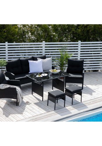 VENTURE DESIGN Knock sofast - sorte hynder og sort glas, polyrattan og stl
