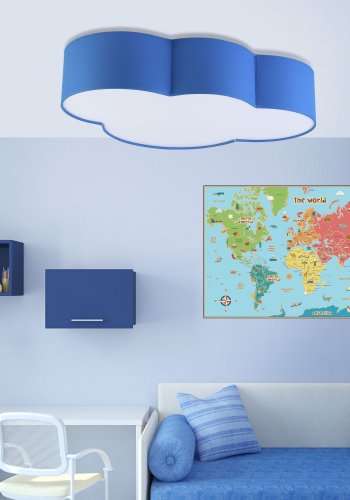 TK Sky brnelampe - bl stof og hvid plastik