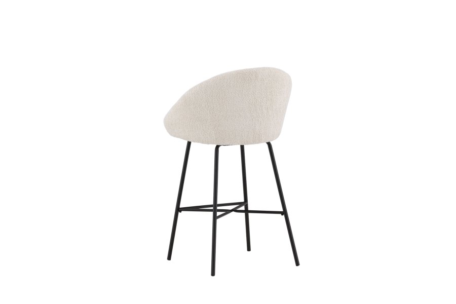 VENTURE DESIGN Velvet barstol, m. rygln og fodsttte - hvid bamsestof og sort stl