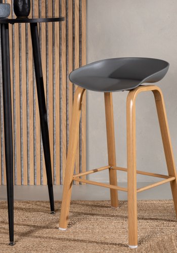 VENTURE DESIGN Decatur barstol, m. rygln og fodsttte - gr polypropylen og natur stl