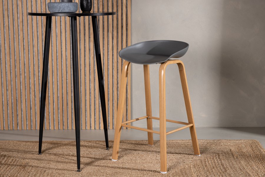 VENTURE DESIGN Decatur barstol, m. rygln og fodsttte - gr polypropylen og natur stl