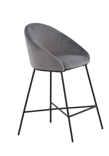 VENTURE DESIGN Velvet barstol, m. rygln, armln, fodsttte - mrkegr fljl og sort stl