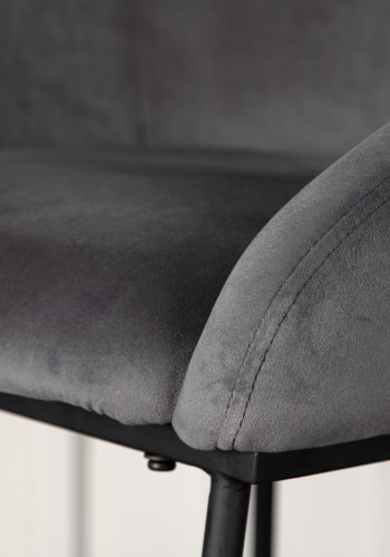 VENTURE DESIGN Velvet barstol, m. rygln, armln, fodsttte - mrkegr fljl og sort stl