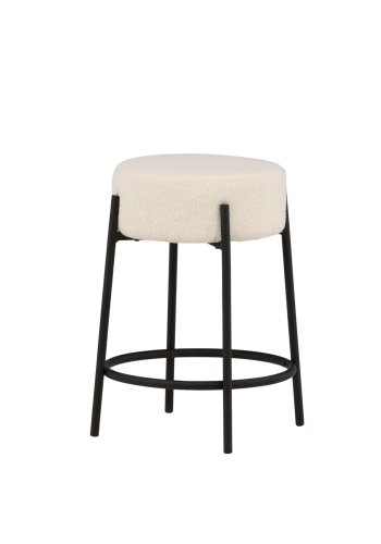 VENTURE DESIGN Tucson barstol, m. fodsttte - hvid bouclé stof og sort stl