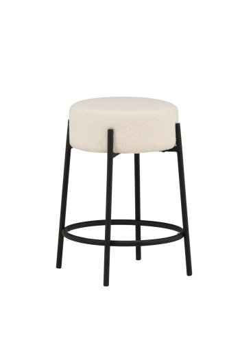 VENTURE DESIGN Tucson barstol, m. fodsttte - hvid bouclé stof og sort stl
