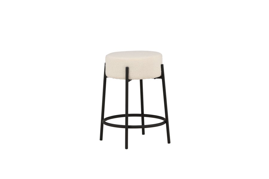 VENTURE DESIGN Tucson barstol, m. fodsttte - hvid bouclé stof og sort stl