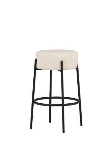 VENTURE DESIGN Tucson barstol, m. fodsttte - hvid bouclé stof og sort stl