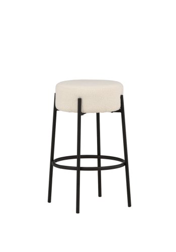 VENTURE DESIGN Tucson barstol, m. fodsttte - hvid bouclé stof og sort stl