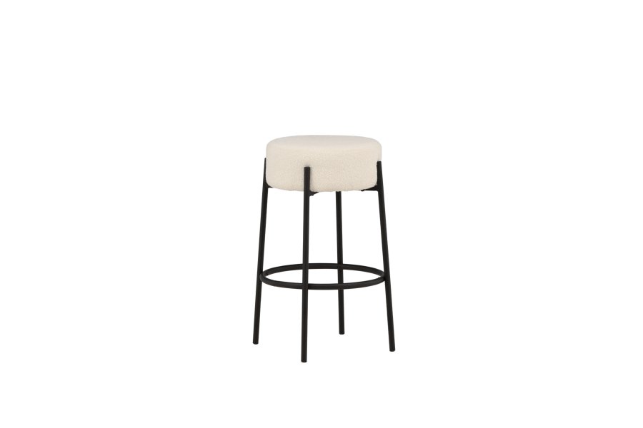 VENTURE DESIGN Tucson barstol, m. fodsttte - hvid bouclé stof og sort stl