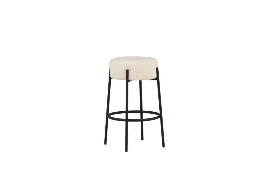 VENTURE DESIGN Tucson barstol, m. fodsttte - hvid bouclé stof og sort stl