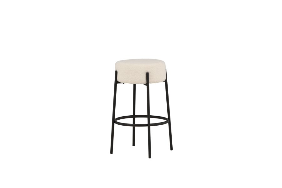 VENTURE DESIGN Tucson barstol, m. fodsttte - hvid bouclé stof og sort stl
