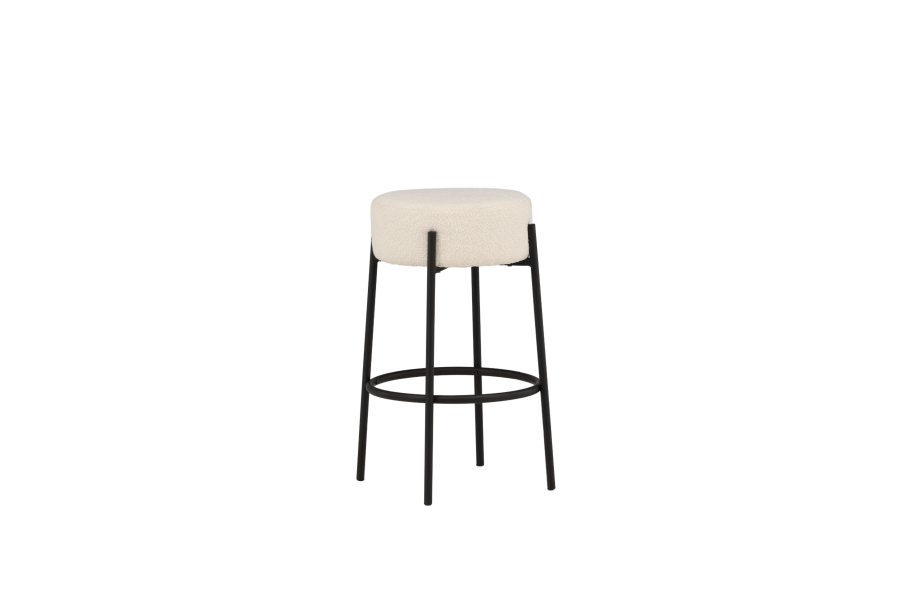 VENTURE DESIGN Tucson barstol, m. fodsttte - hvid bouclé stof og sort stl