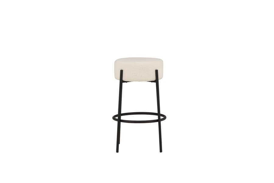 VENTURE DESIGN Tucson barstol, m. fodsttte - hvid bouclé stof og sort stl