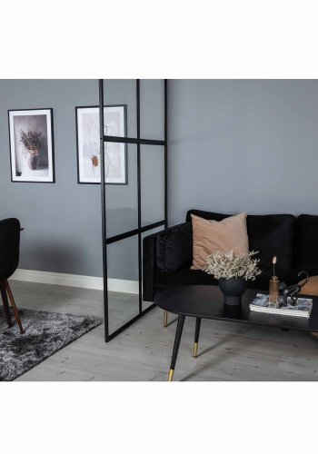 VENTURE DESIGN Leif rumdeler - glas og sort metal (120x210)