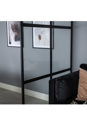 VENTURE DESIGN Leif rumdeler - glas og sort metal (120x210)