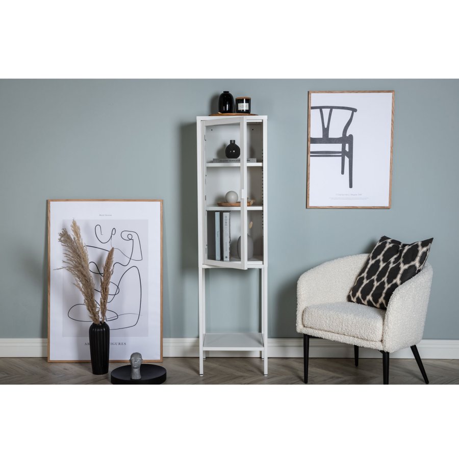 VENTURE DESIGN High Thin skab, m. 1 lge og 3 hylder - glas og hvid stl