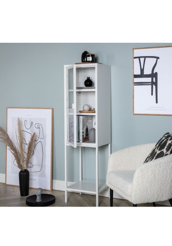 VENTURE DESIGN High Thin skab, m. 1 lge og 3 hylder - glas og hvid stl