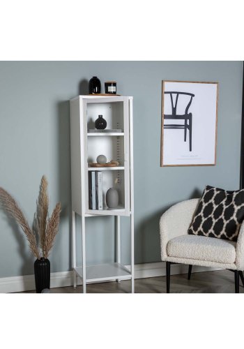 VENTURE DESIGN High Thin skab, m. 1 lge og 3 hylder - glas og hvid stl