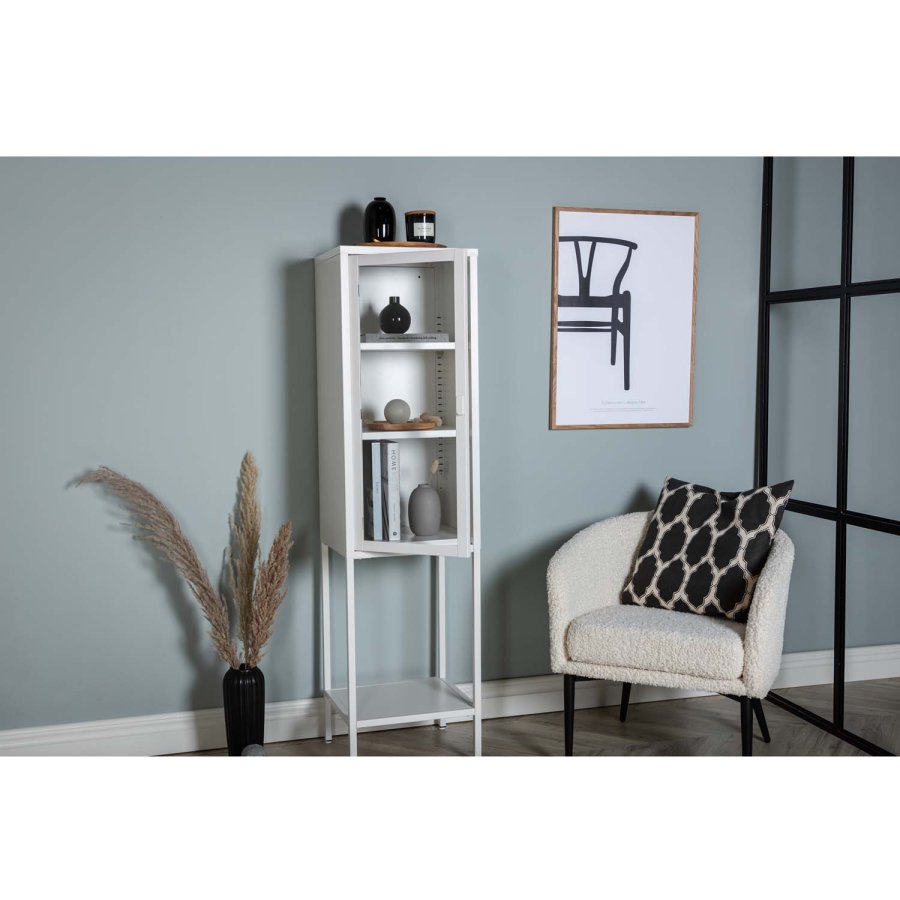 VENTURE DESIGN High Thin skab, m. 1 lge og 3 hylder - glas og hvid stl