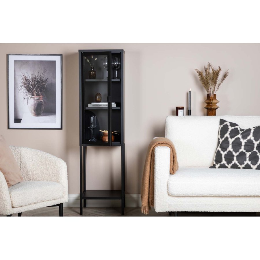 VENTURE DESIGN High Thin skab, m. 1 lge og 3 hylder - glas og sort stl