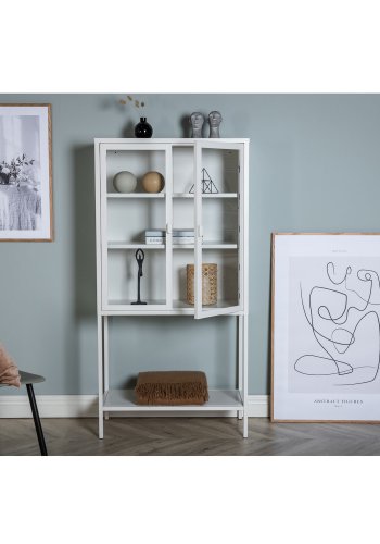 VENTURE DESIGN High Wide skab, m. 2 lger og 3 hylder - glas og hvid stl