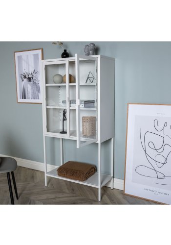 VENTURE DESIGN High Wide skab, m. 2 lger og 3 hylder - glas og hvid stl