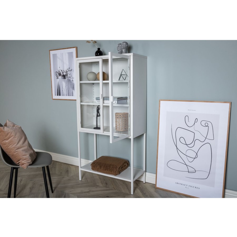 VENTURE DESIGN High Wide skab, m. 2 lger og 3 hylder - glas og hvid stl