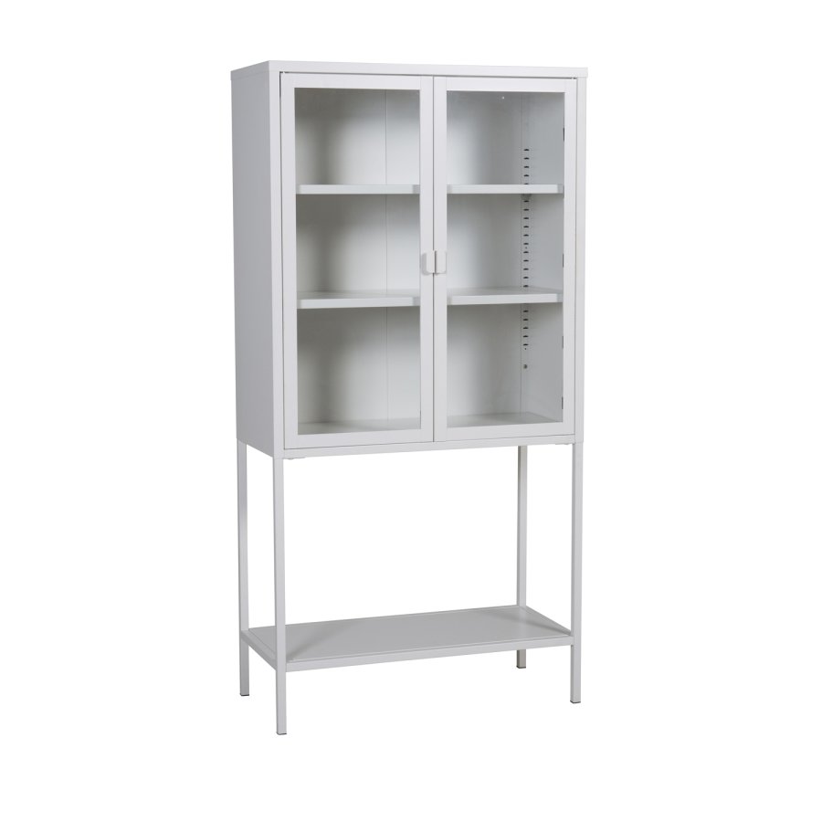 VENTURE DESIGN High Wide skab, m. 2 lger og 3 hylder - glas og hvid stl