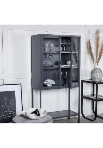 VENTURE DESIGN High Wide skab, m. 2 lger og 3 hylder - glas og grt stl