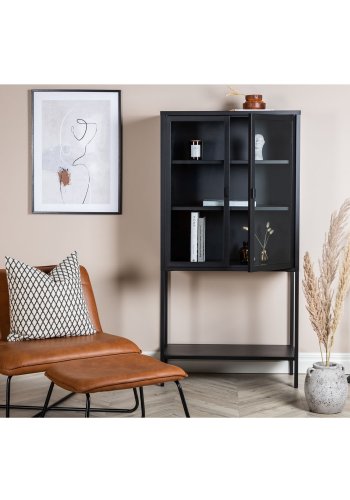 VENTURE DESIGN High Wide skab, m. 2 lger og 3 hylder - glas og sort stl