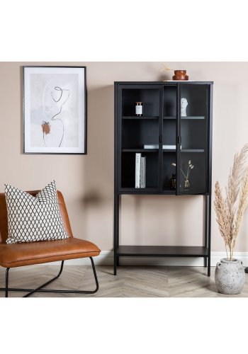 VENTURE DESIGN High Wide skab, m. 2 lger og 3 hylder - glas og sort stl