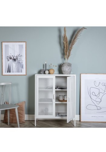 VENTURE DESIGN Low skab, m. 2 mesh lger og 2 hylder - hvid stl