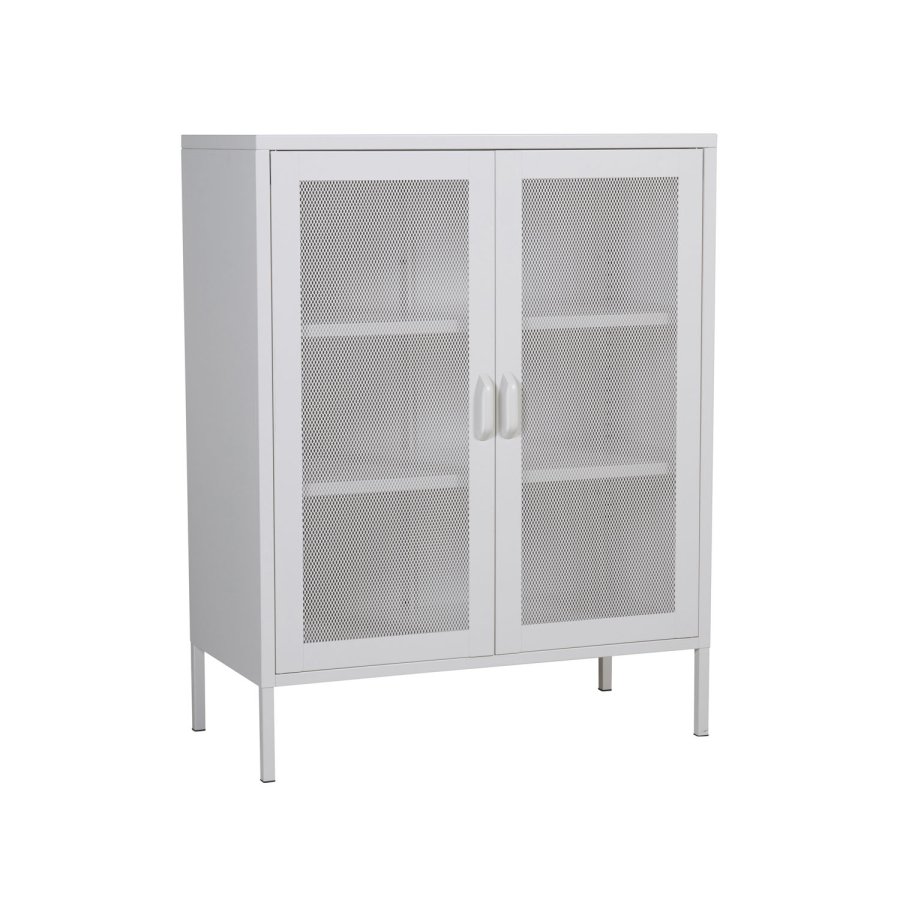 VENTURE DESIGN Low skab, m. 2 mesh lger og 2 hylder - hvid stl