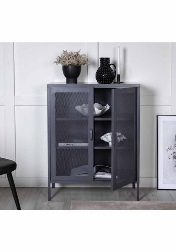 VENTURE DESIGN Low skab, m. 2 mesh lger og 2 hylder - gr stl